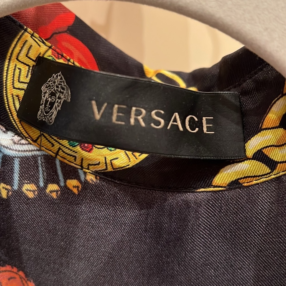 VERSACE Silk Barocco Print Wrap Dress - IT 42 (US M) - Black/Multi - Picture 2 of 11